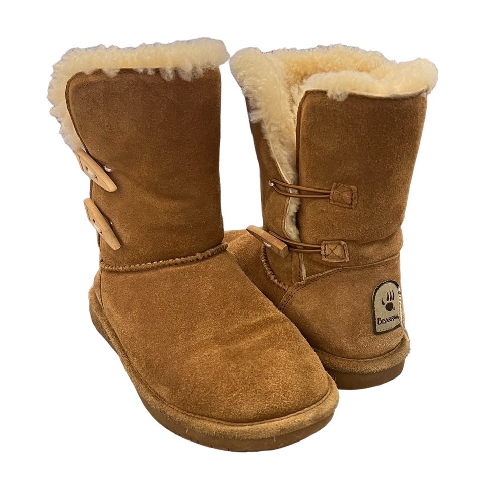 Bearpaw Abigail Size 6 Tan Sheepskin Wool Fur Lined Suede Mid Calf Boots - Picture 1 of 7